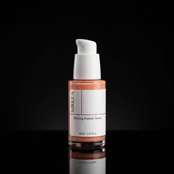 Sirela Firming Peptide Serum bottle on a black background