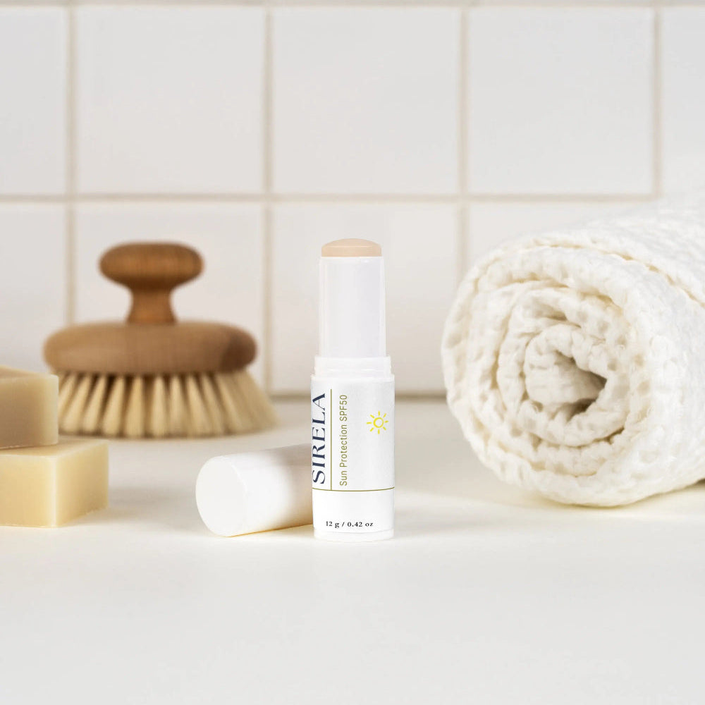 Sirela SPF50 stick in a bathroom setting