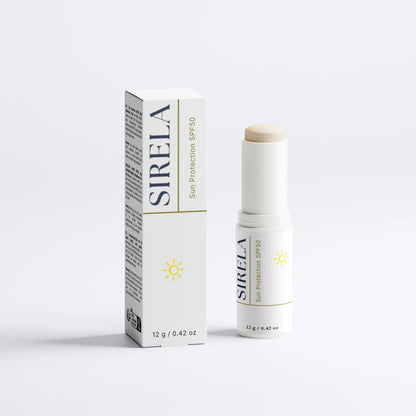 Sirela sunscreen stick and packaging on a white background